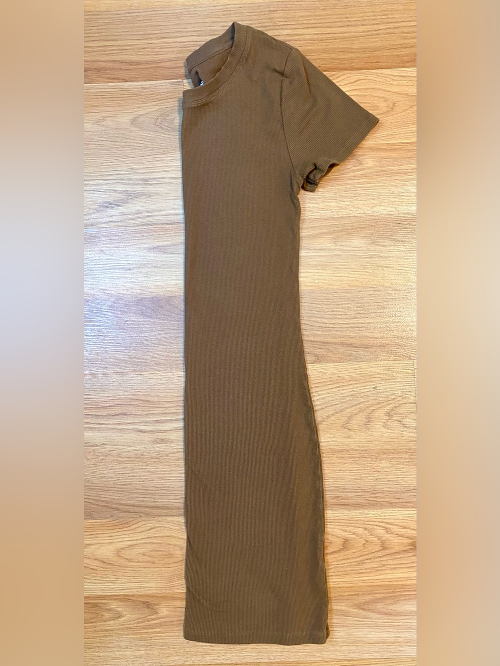 🤎🩷 VS PINK RIBBED SUMMER DRESS T-SHIRT DRESS BROWN STRETCHY SIZE SMALL - Picture 4 of 9